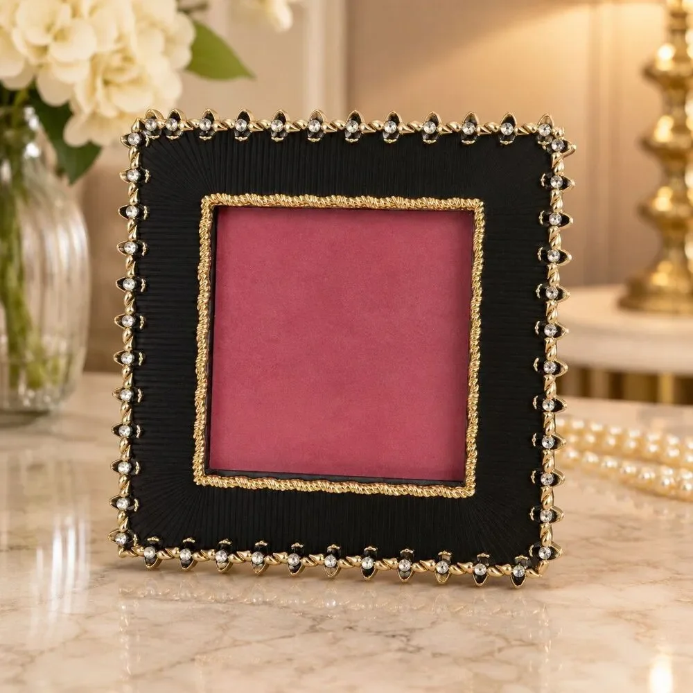 Vintage Black & Gold Jeweled Square Picture Frame – Ornate Rhinestone Accent...